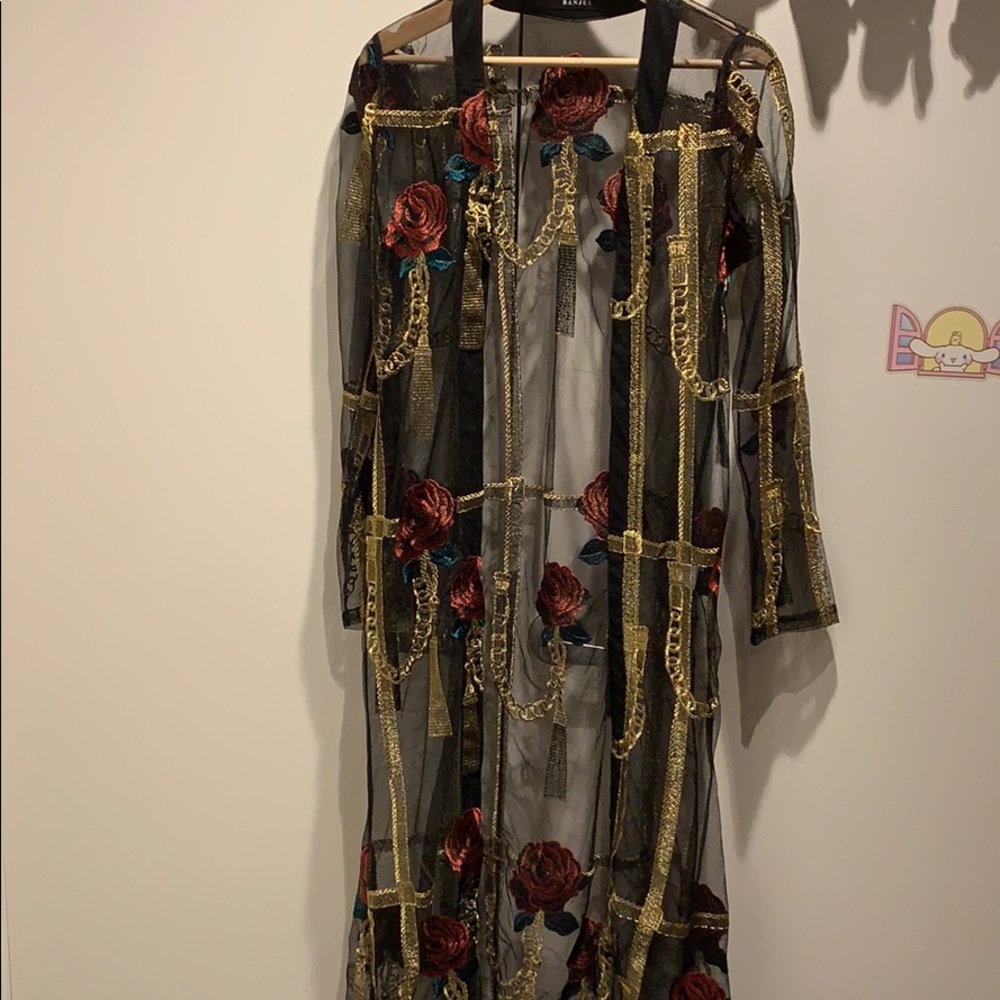 Embroidered mesh robe